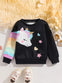 Kids' Casual Crew Neck Unicorn Graphic Sweatshirt with Embroidered Details - 100% Polyester, Slight Stretch, Knit Fabric, Alphabets Pattern, Perfect for Spring/Fall SS6096C